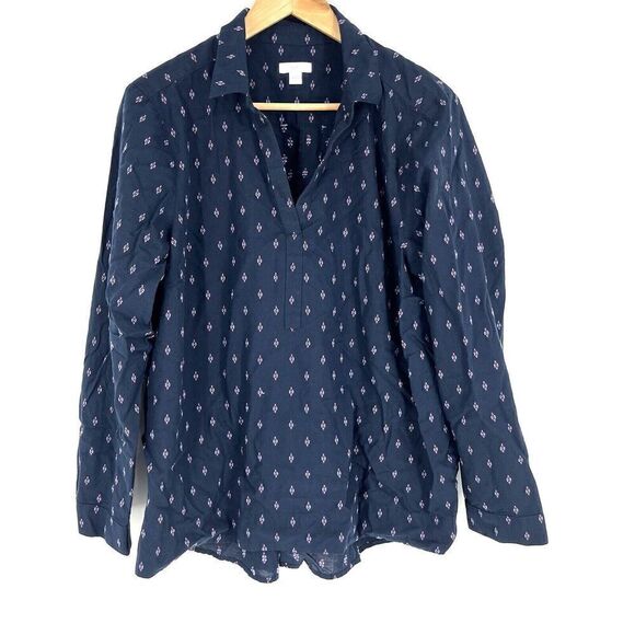 J Jill Tunic Top Size Large Womens Blue Embroidered V Neck Shirt Casual Boho - Picture 1 of 8